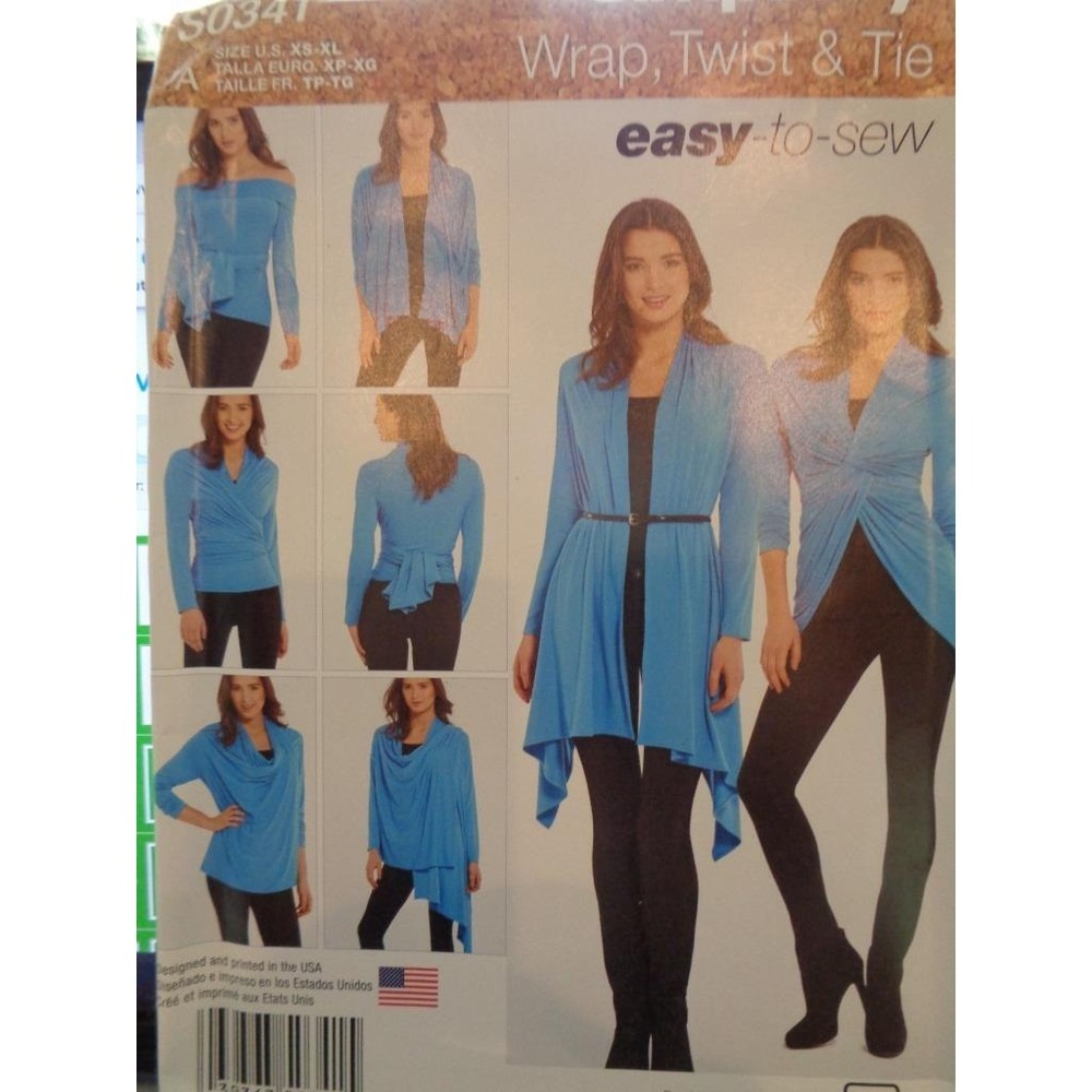 Simplicity Sewing Pattern S0341 Misses' Wrap Twist Tie Cardigan XS-XL